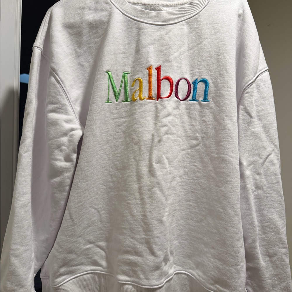 Malbon golf  rainbow White Crewneck Sweatshirt with Multicolor Logo
